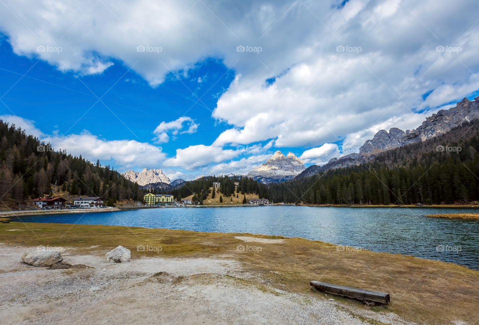 Beautiful view of lake Misurina, Dolomites.