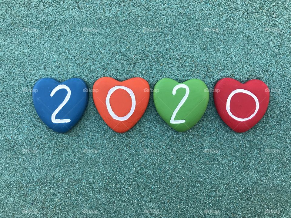 2020 year with colored stones