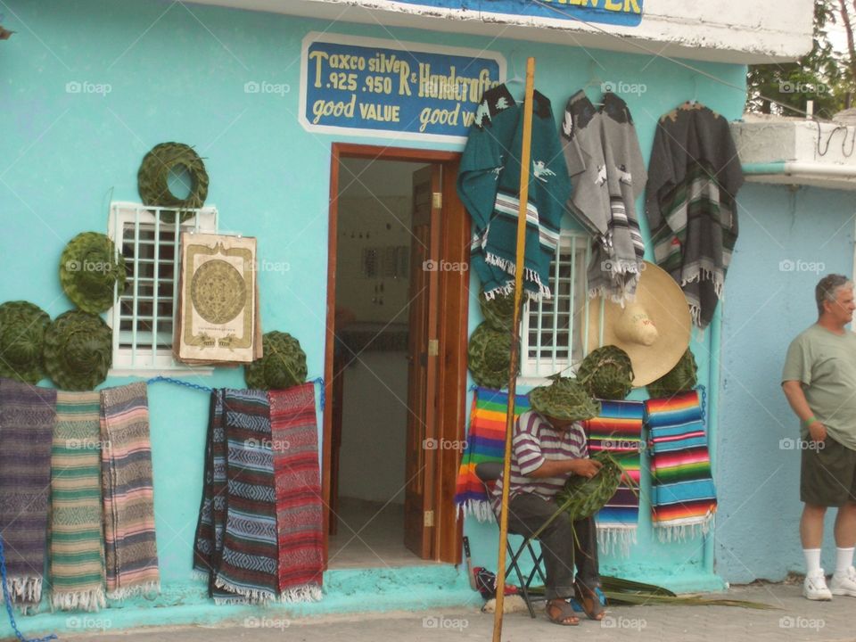 Cotton blancket's shop in Mexico