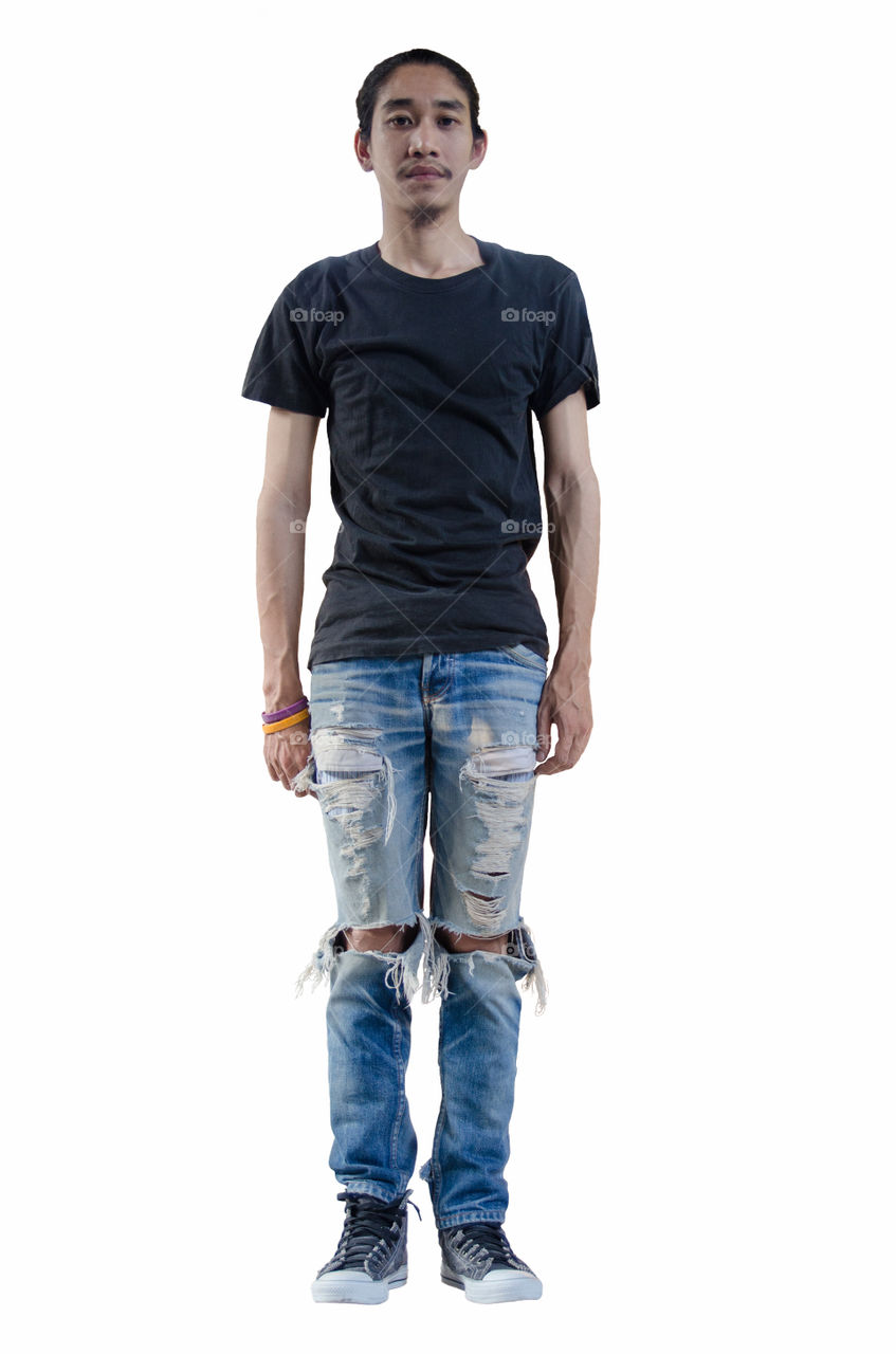 Denim fashion man on white backgroud.