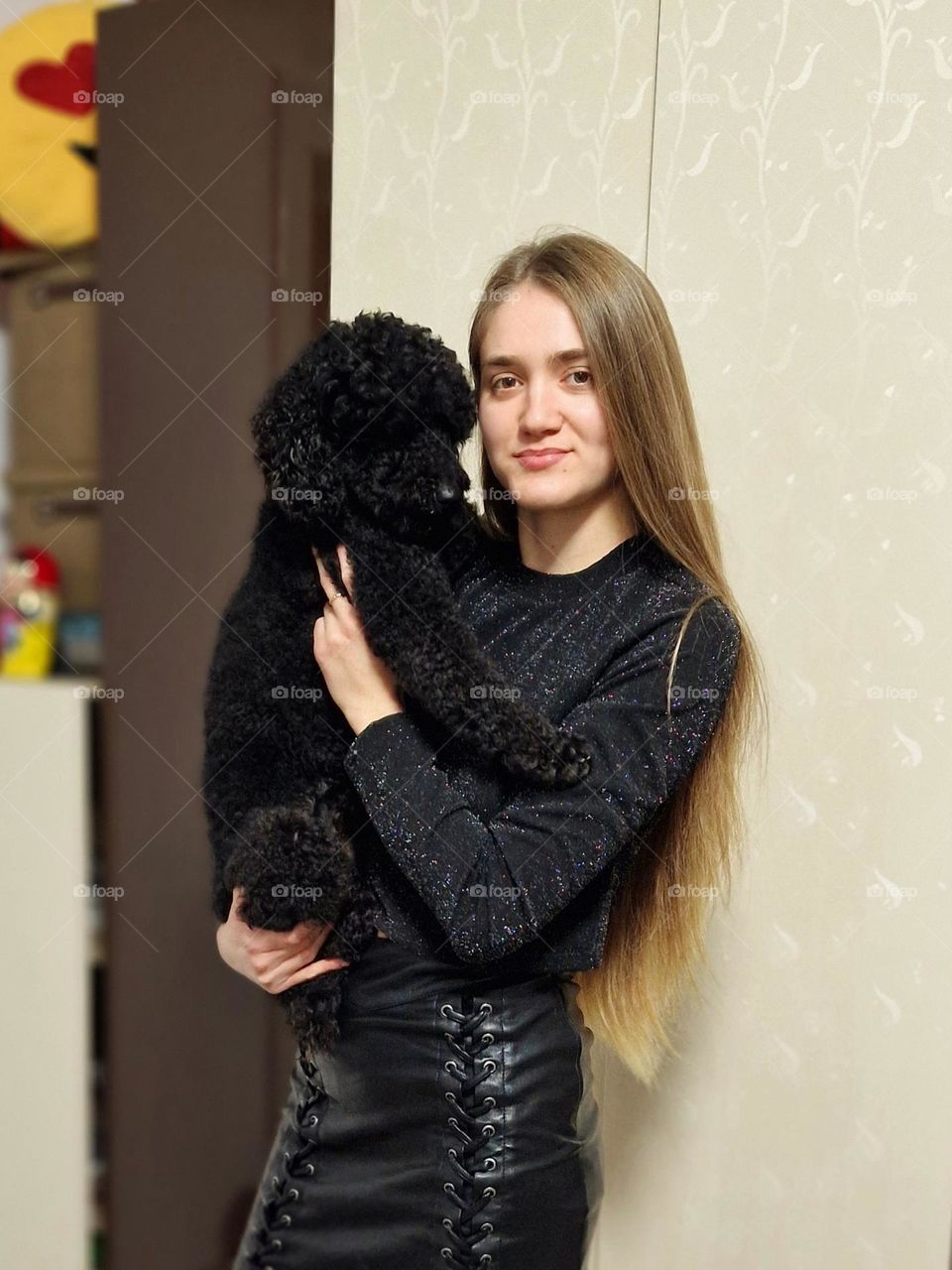 portait of pretty girl with her dog