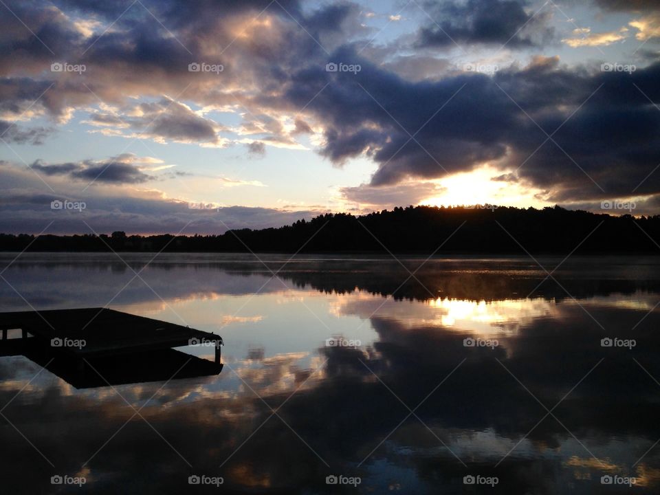 Beautiful sunrise over the lake in Poland 