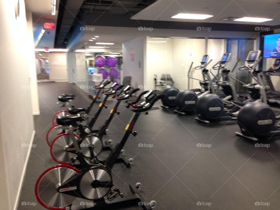 Hi-tech modern office building. Workout facility.