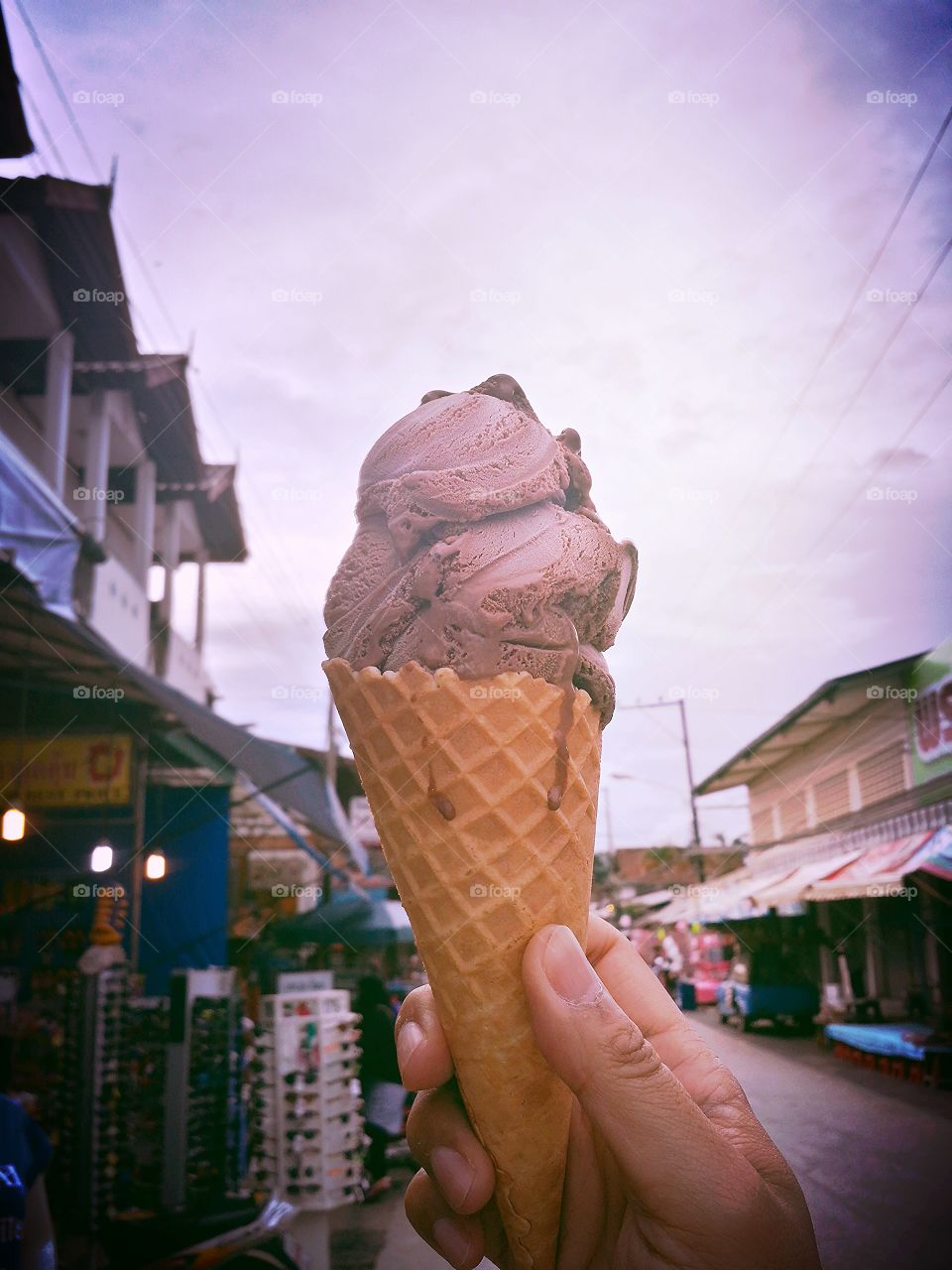 Travel in Pai.. Travel in Pai walking street at Maehongson Thailand with Chocolate Ice Cream.