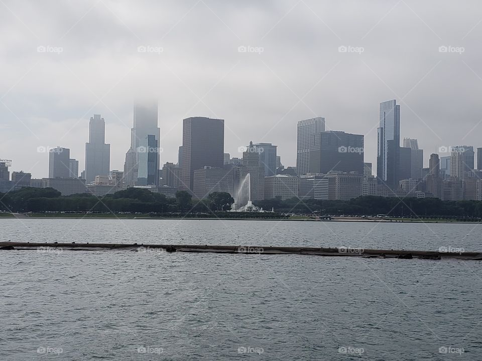 A foggy look on Chicago and the Navy Pier skylines