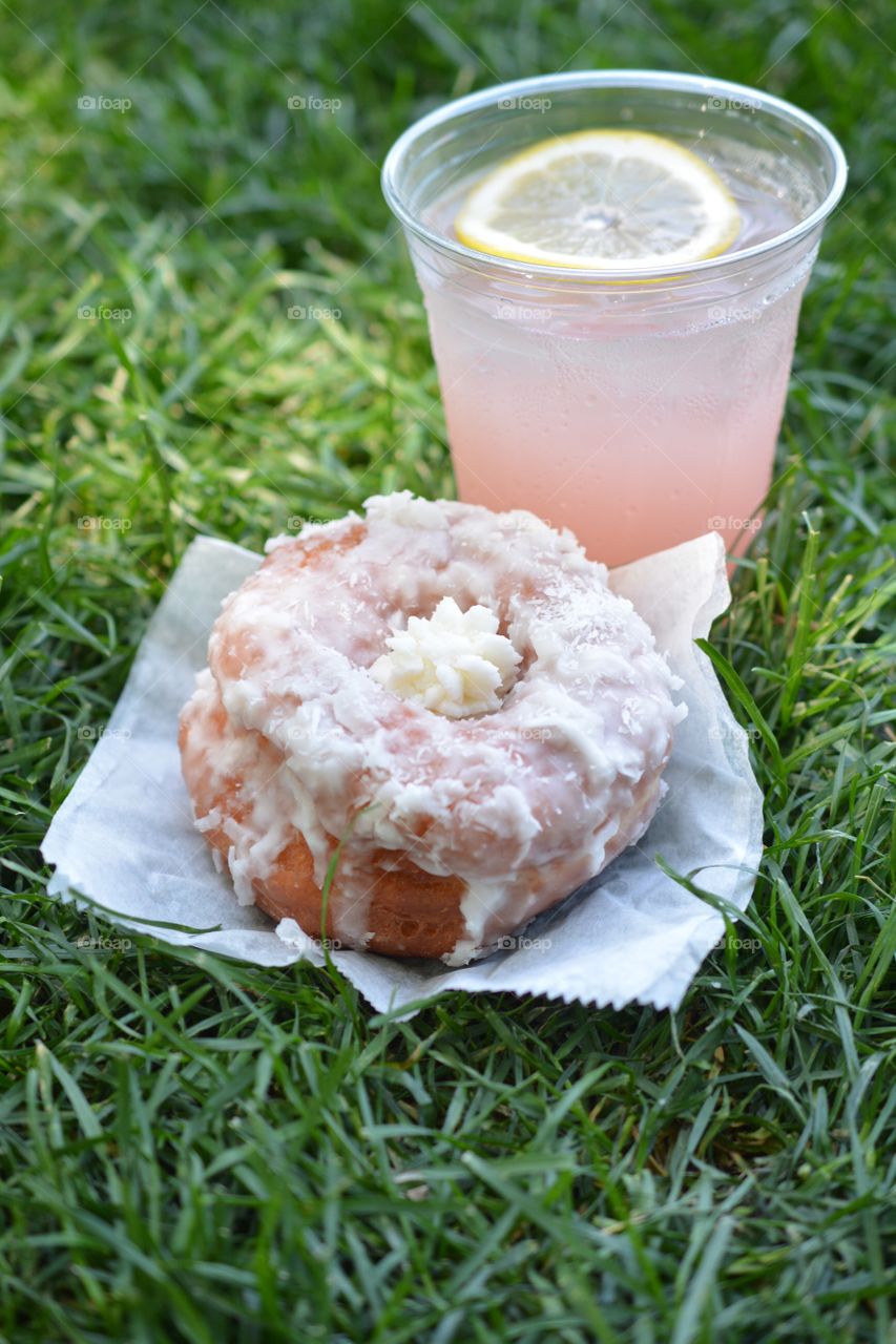 Donut and lemonade. Summer picnic