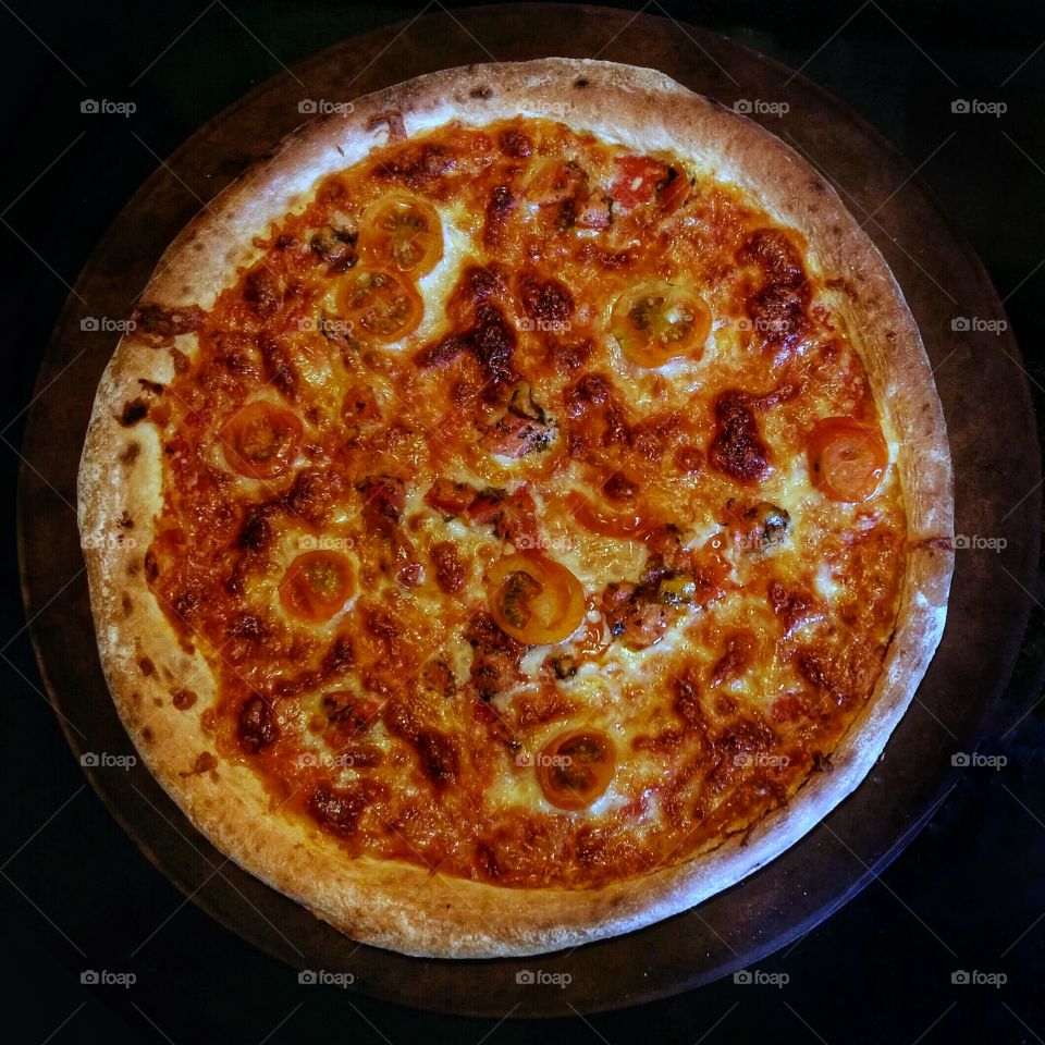 Cheese and Tomato Pizza from Above