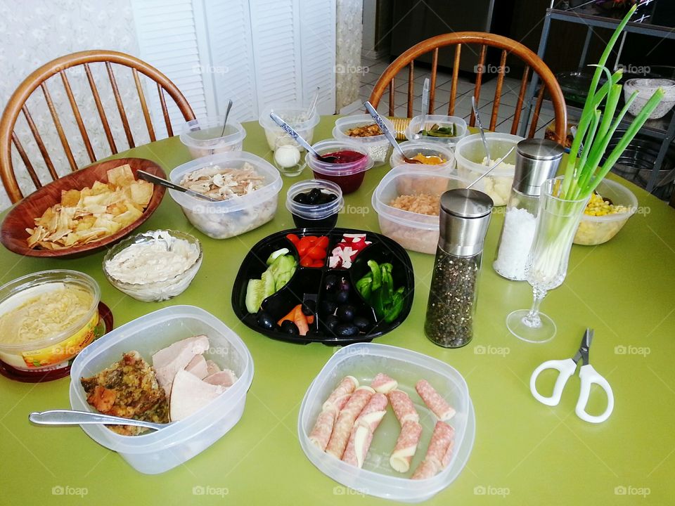 Table full Thanksgiving leftovers