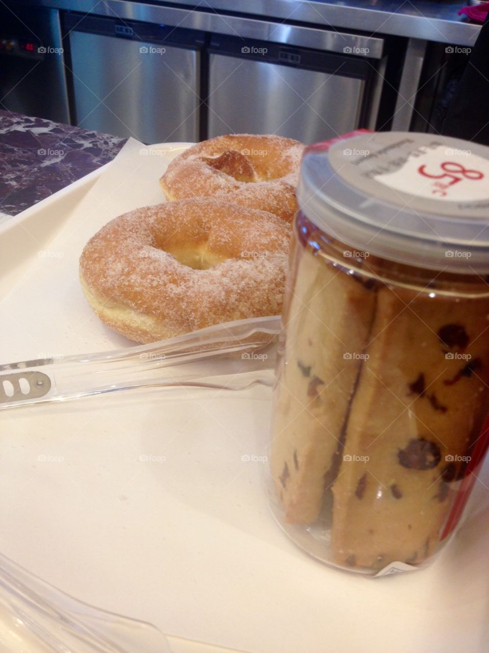 Doughnuts and cookies on a tray