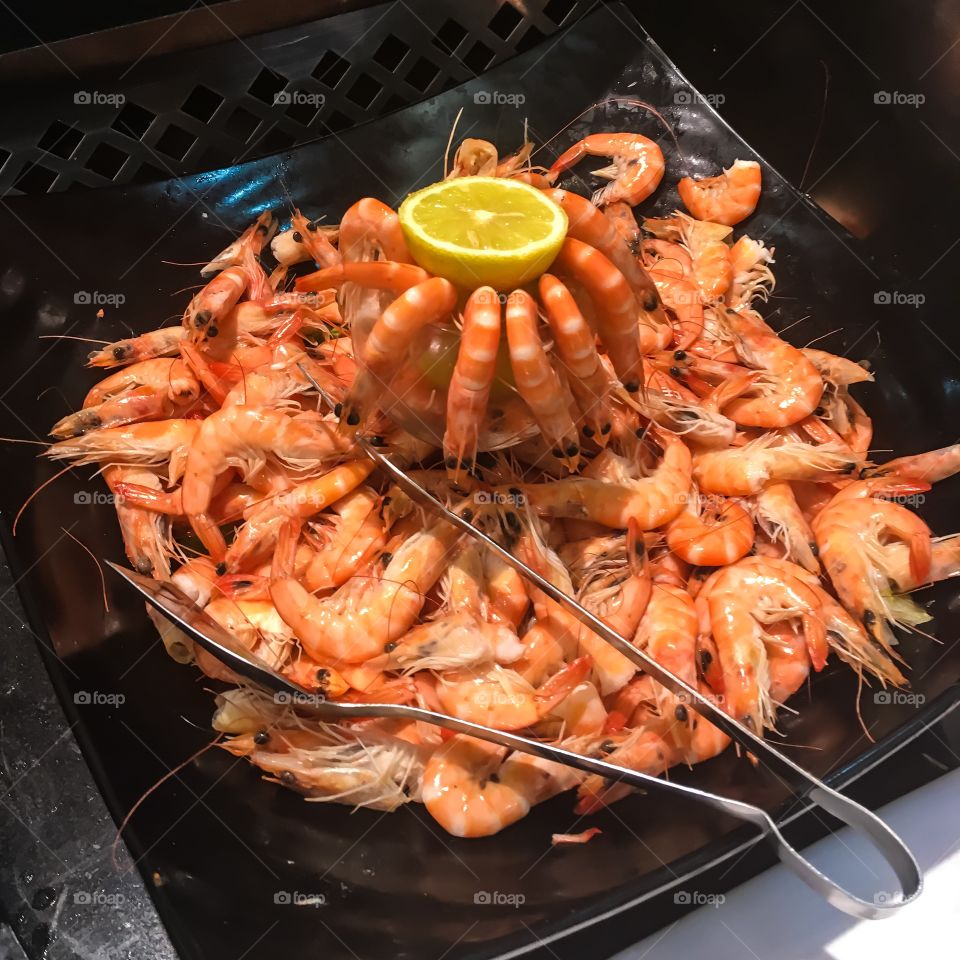 Grilled prawn in the plate