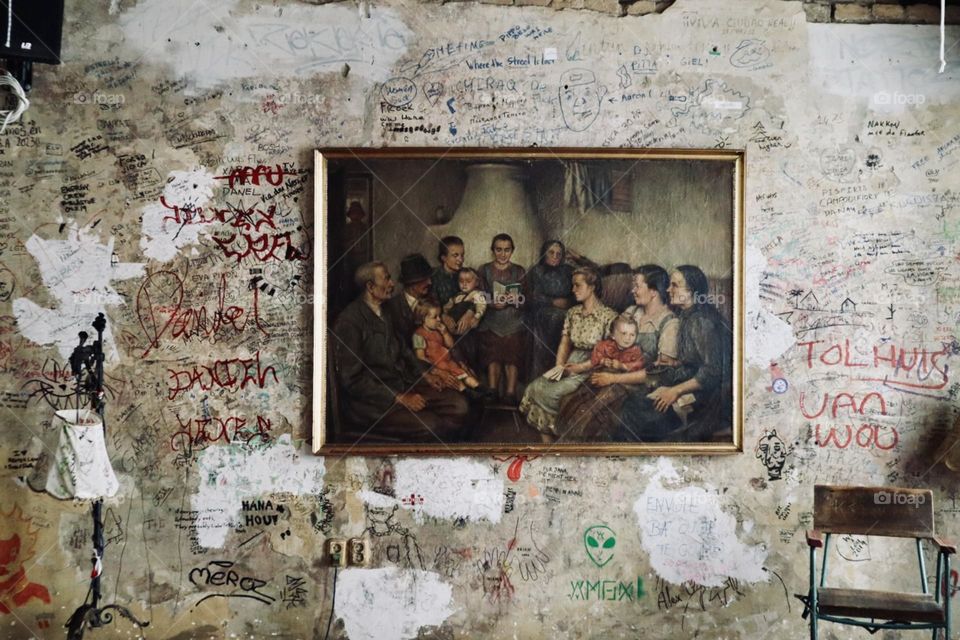 Vintage picture on an old wall