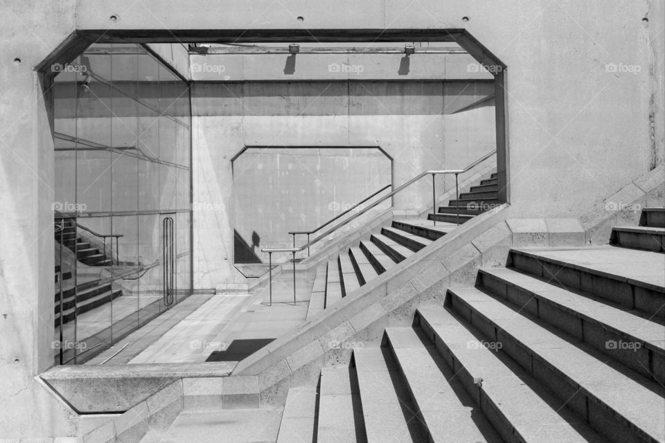 Concrete symmetrical stairs in the business district of La Défense, Paris, France