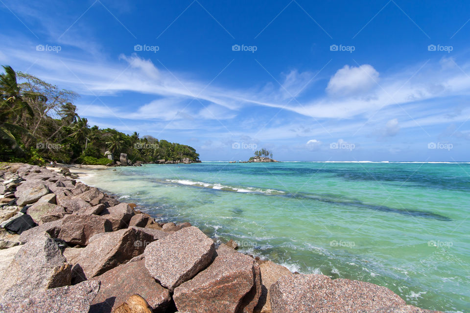 Stones at beach in seychelles