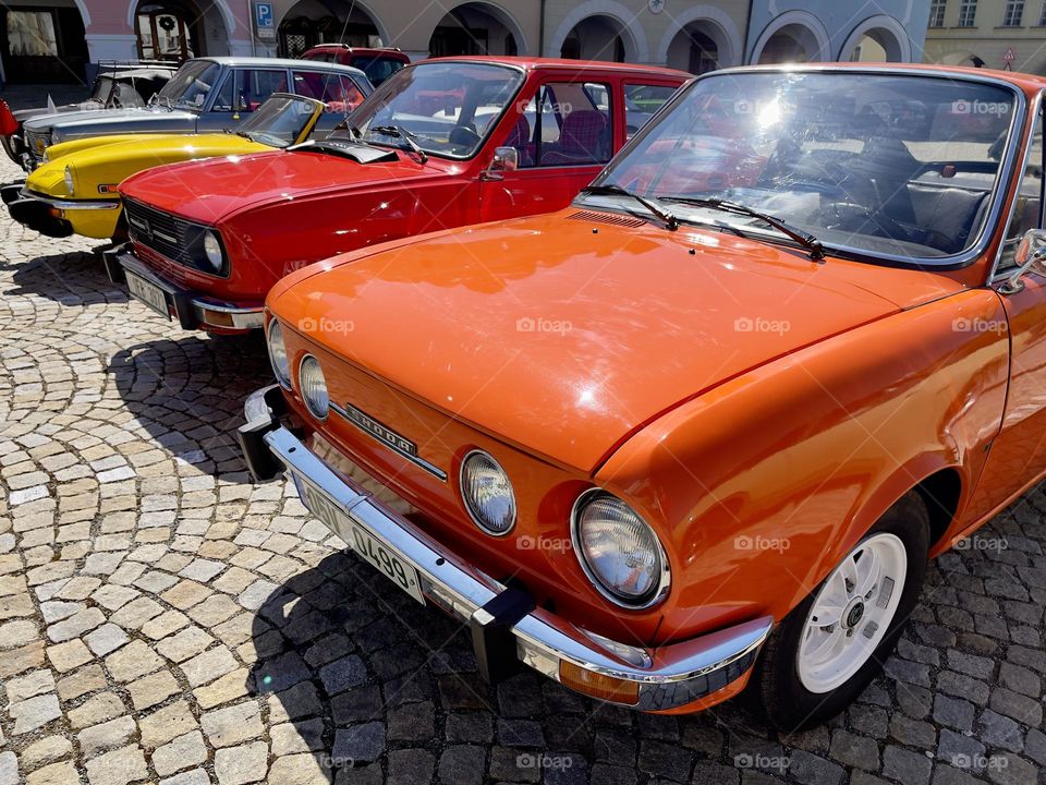 Orange retro car outdoor 