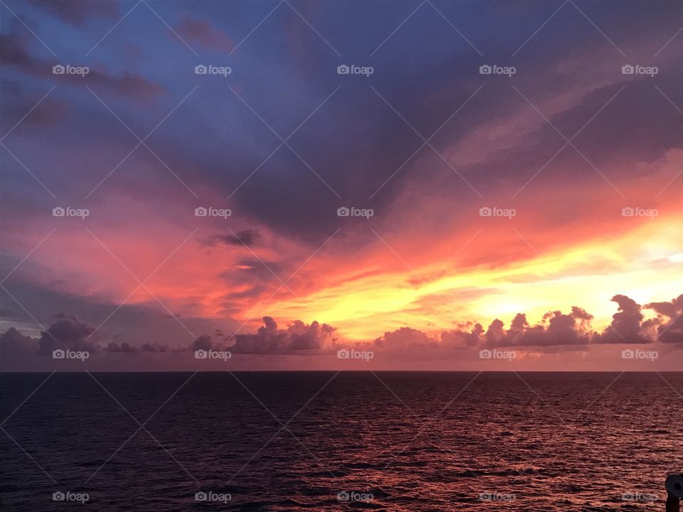 Amazing sunset from a cruise ship 