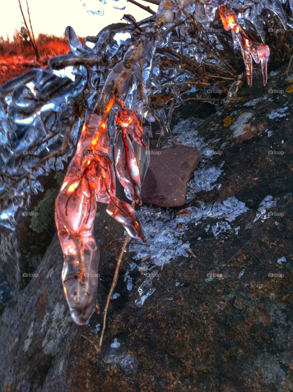 Fire and ice. Sun through ice