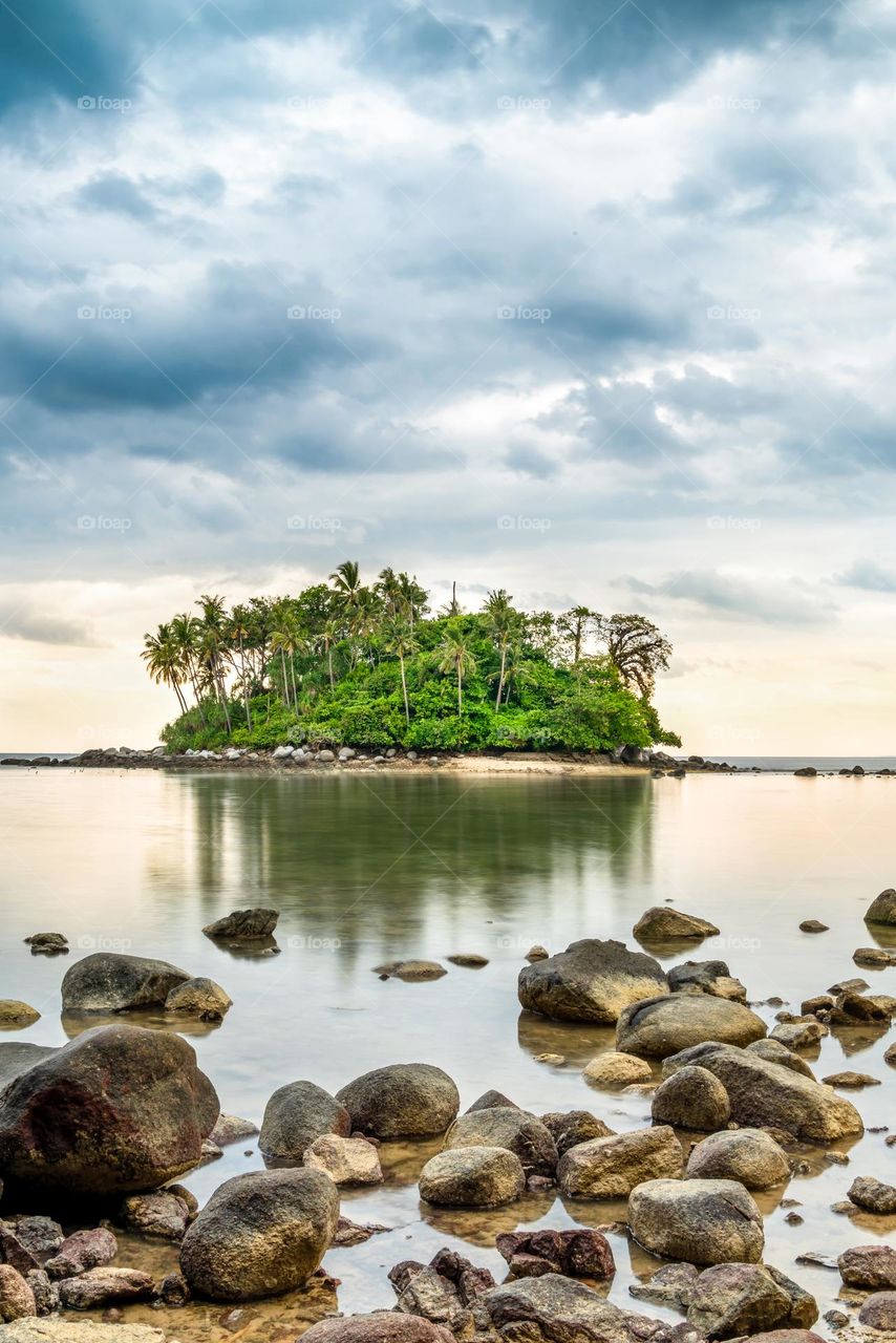 Long shot to get island reflection in sea