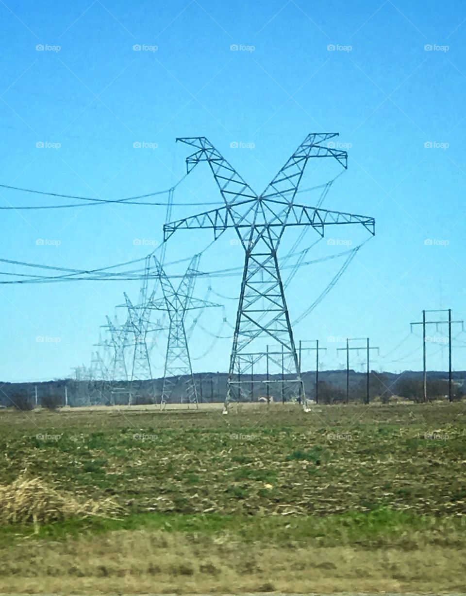 Power lines in a field 