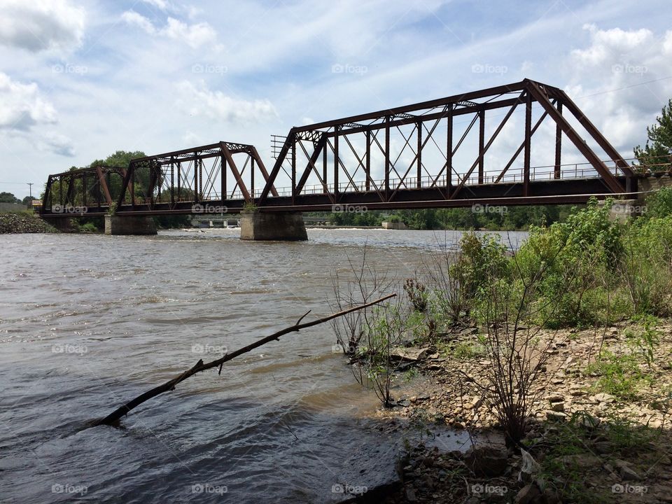 Canadian National Railroad bridge over the Cedar River in Cedar Falls, Iowa. Built 1899. 