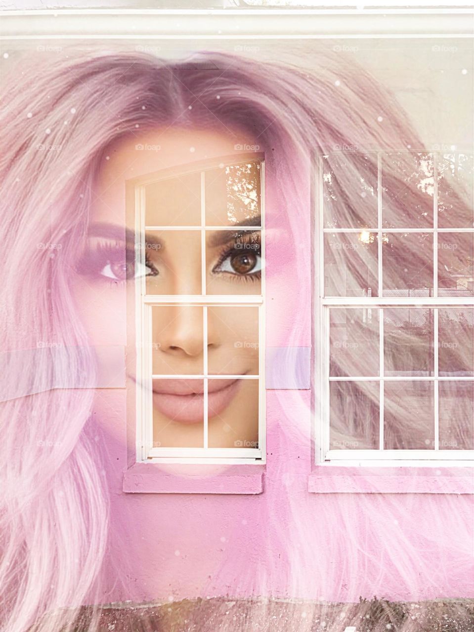 Pink woman in the windows.