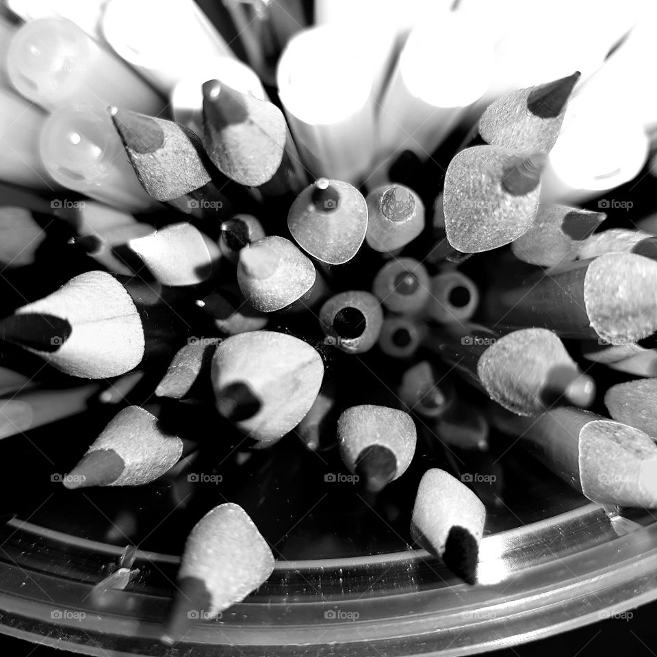 Each colored pencil has its black and white side. Just like the humans.