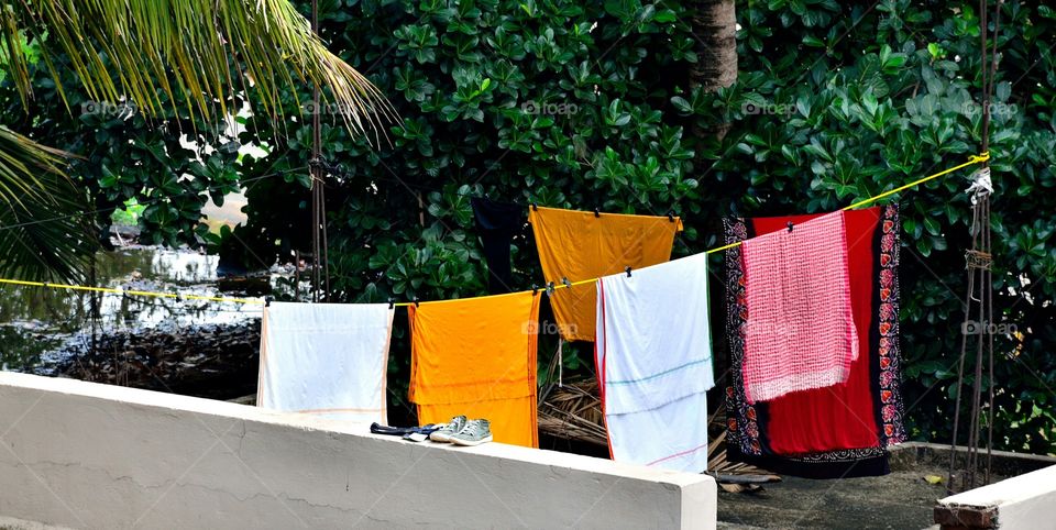 Drying laundry on rooftop