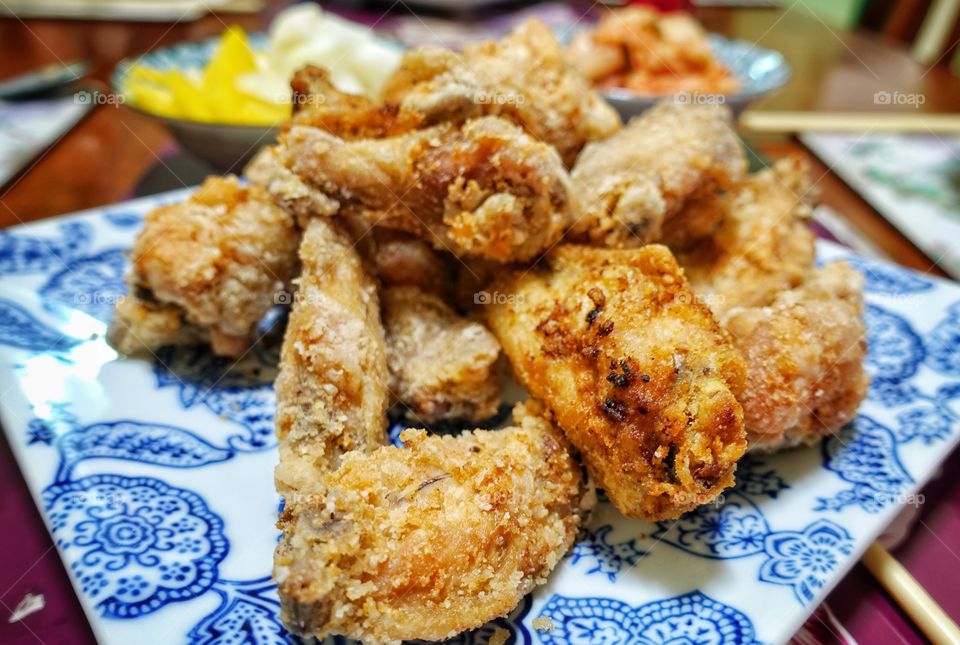 Homemade deep fried crispy chicken wings. Everyone's favorite.