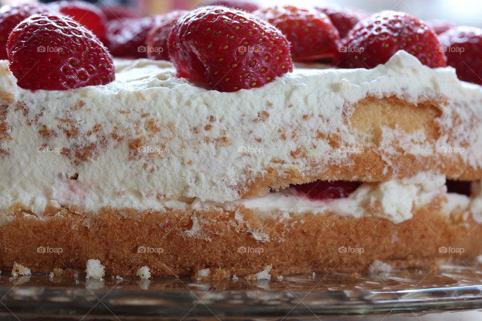 Strawberry cake closeup