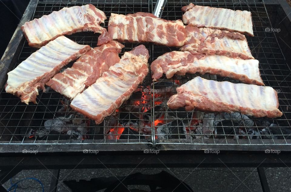 BBQ grilled pork ribs on the stove