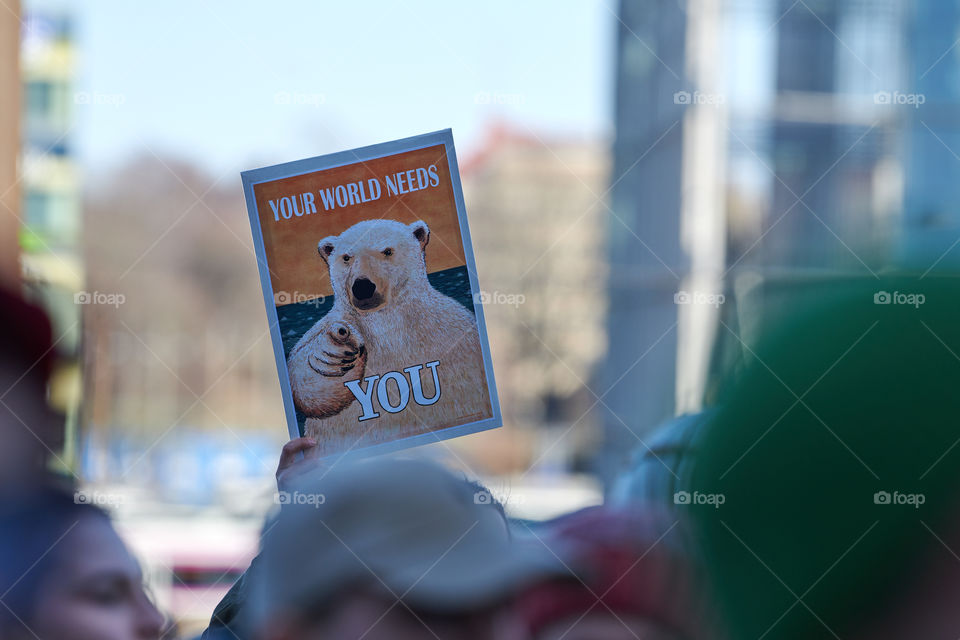 Helsinki, Finland - April 6, 2019: March and demonstration against climate change (Ilmastomarssi) in downtown Helsinki, Finland attended by more than 10000 people. 