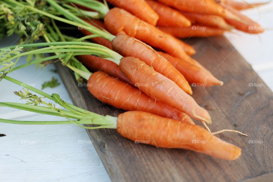 Close-up of carrots on wood