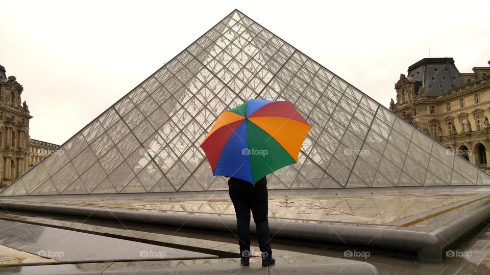 umbrella, louvre, rain, raining, colorful, color, building, old, Architecture, museum