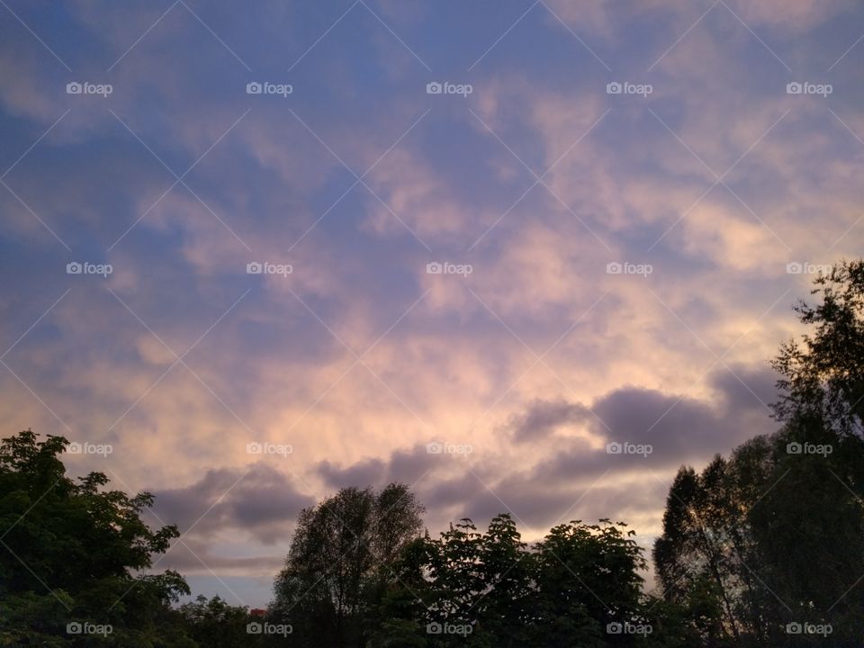Sky with clouds during sunset in Stockholm suburb