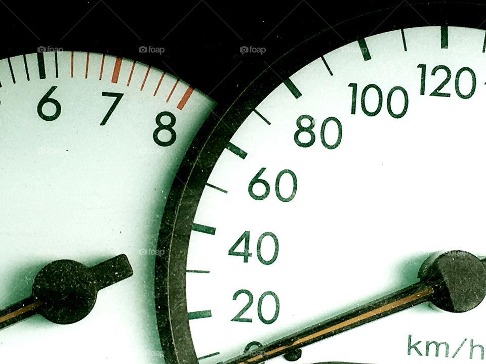 Car speedometer and rpm closeup interior