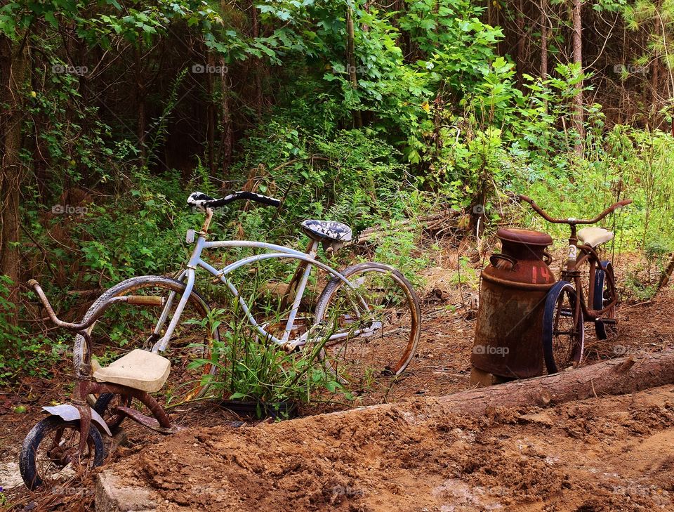 Old bicycles and a tricycle