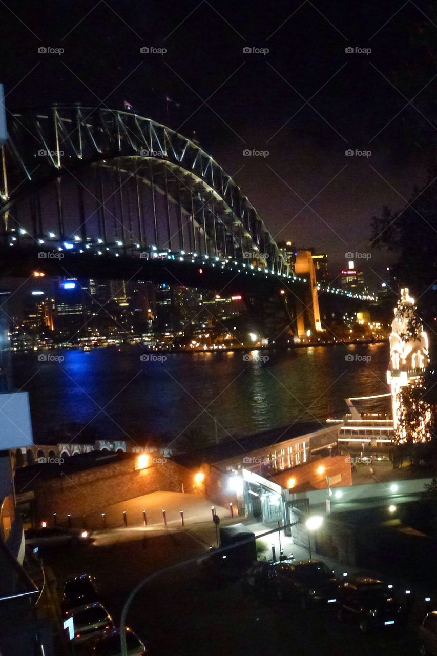 Sydney bridge, nighttime lights, Australia 