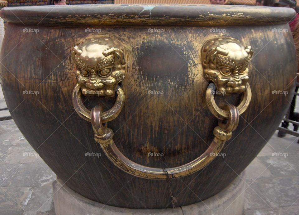 Bronze pot in Forbidden City in Beijing China 