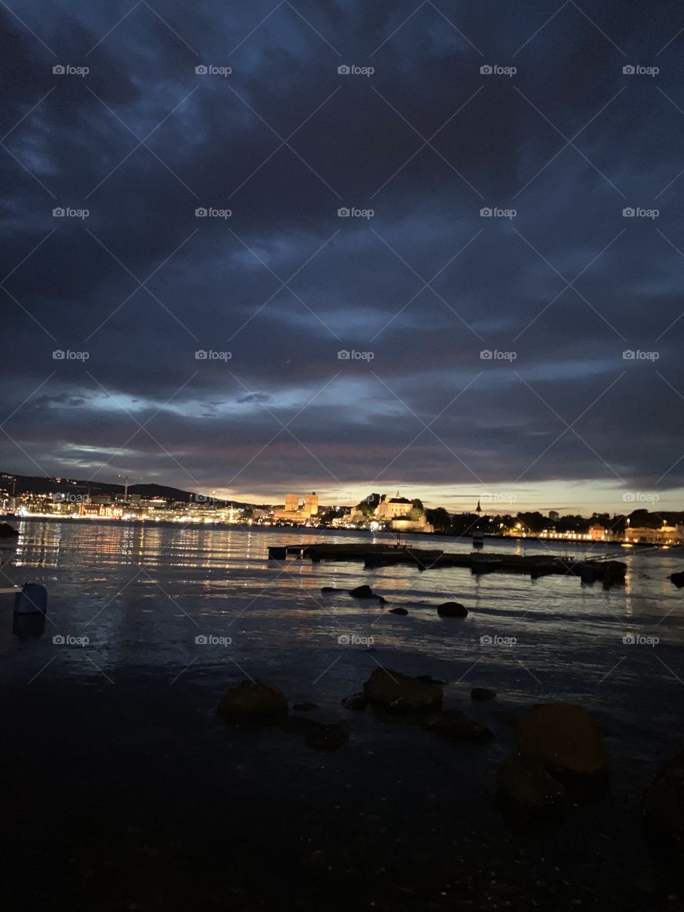 Beautiful oslofjorden at nighttime 