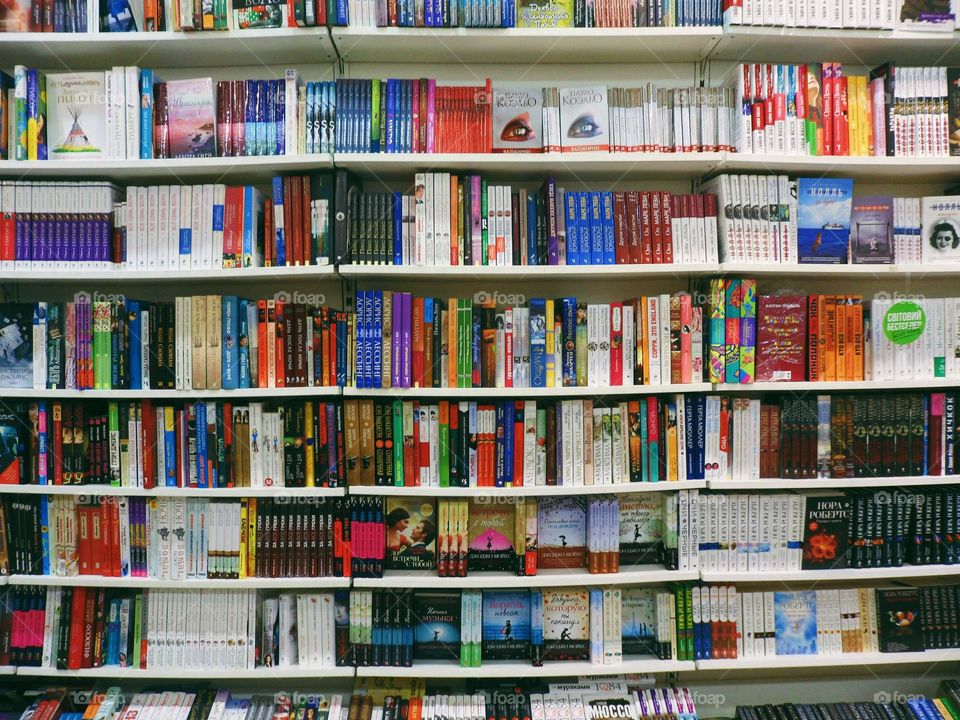 Books on bookshelves