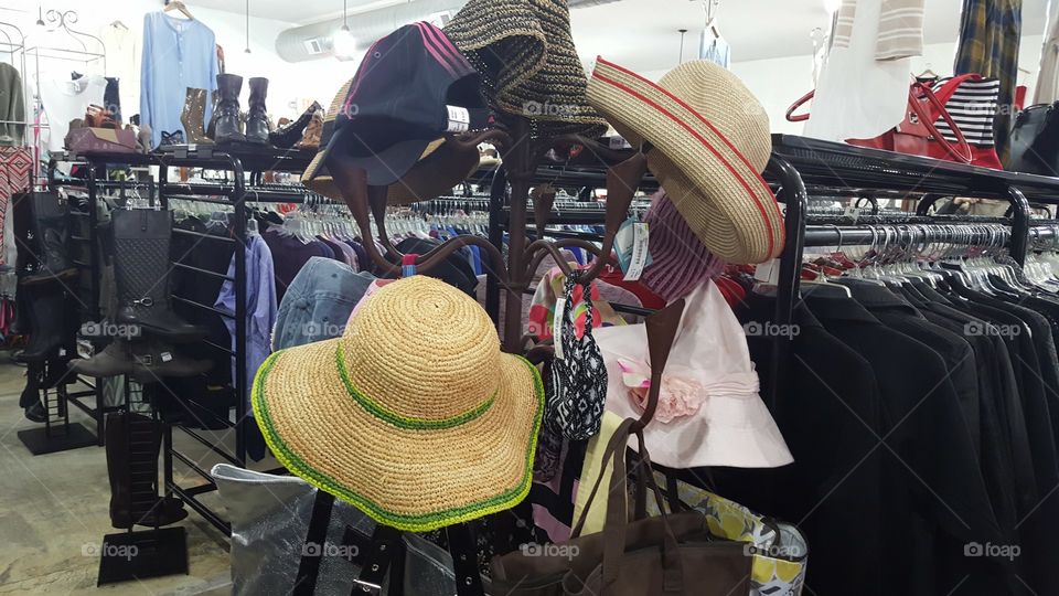hats rack in the clothing store