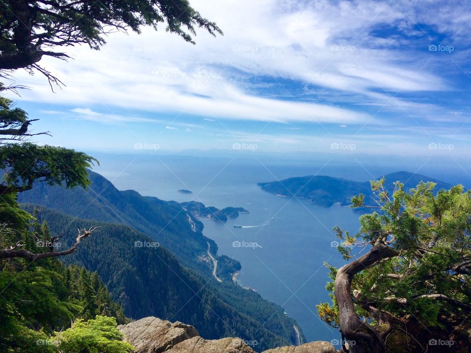 A beautiful view atop St. Mark's Summit. Looking back over the Pacific Ocean, one can see the Boats in Howe Sound, located just outside of Vancouver BC Canada.