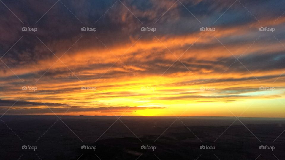 New Mexico sunset. View of the sunset while flying a light airplane over northern New Mexico