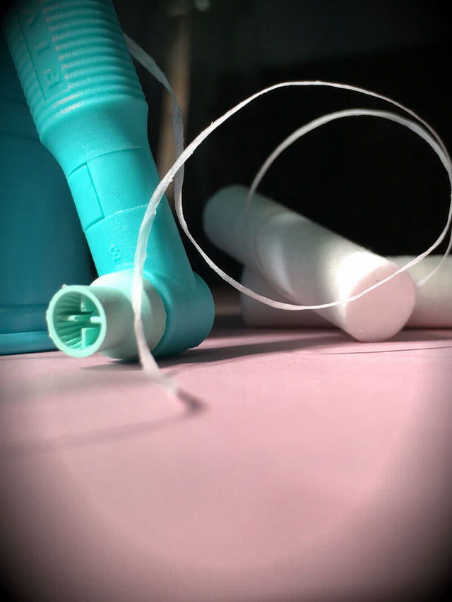 Dental Hygiene... Prophy cup, floss, cotton rolls, and cup. 