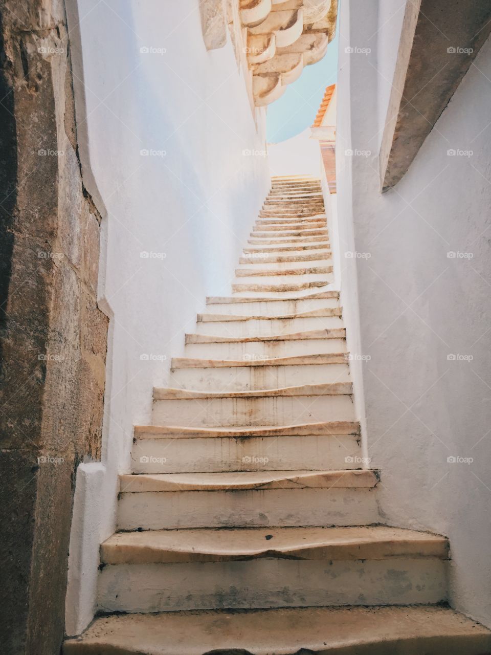 Old marble-maid stairs in the tower in Estremoz, Portugal 