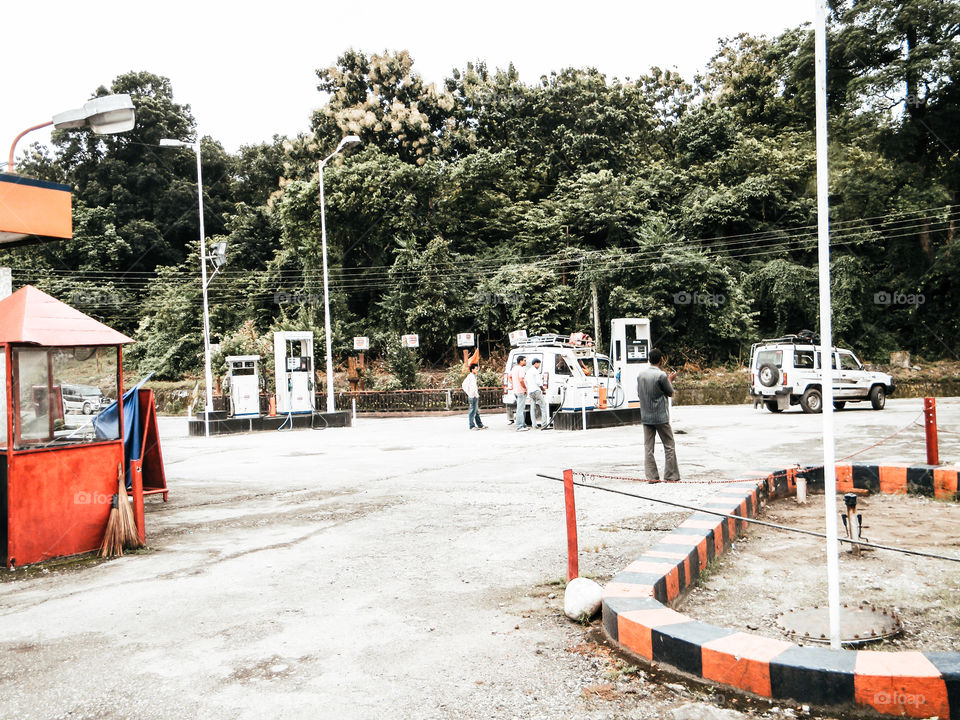 Darjeeling West Bengal India - 1 May 29, 2018: View of HP petrol pump station. Hindustan Petroleum HP is Indian state owned oil and natural gas company headquartered in Mumbai.
