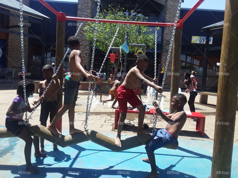 playing with swinging chain structure.