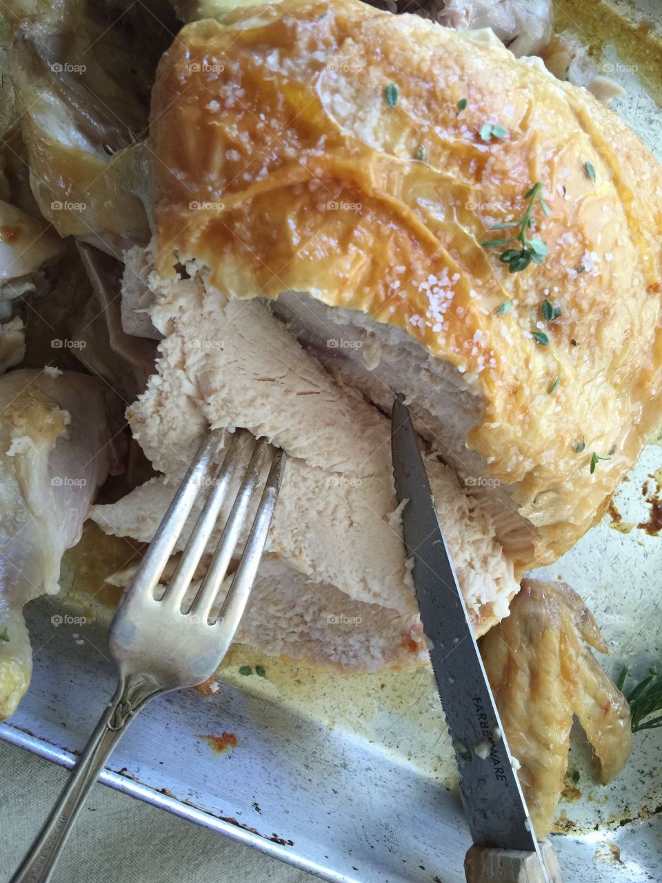 Carving roast chicken