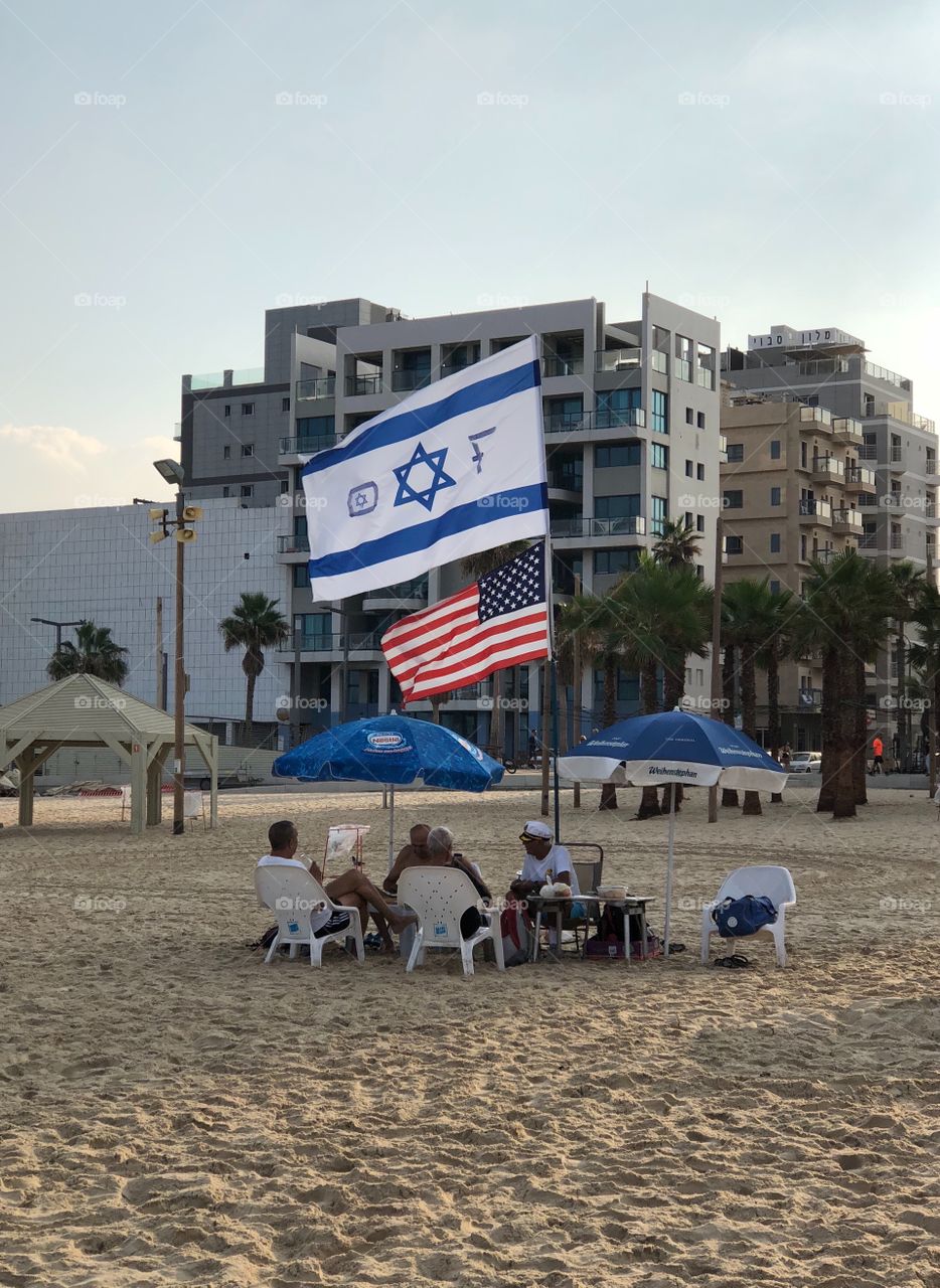Tel Aviv, Israel. Group of people enjoying a beautiful morning in Tel Aviv. 