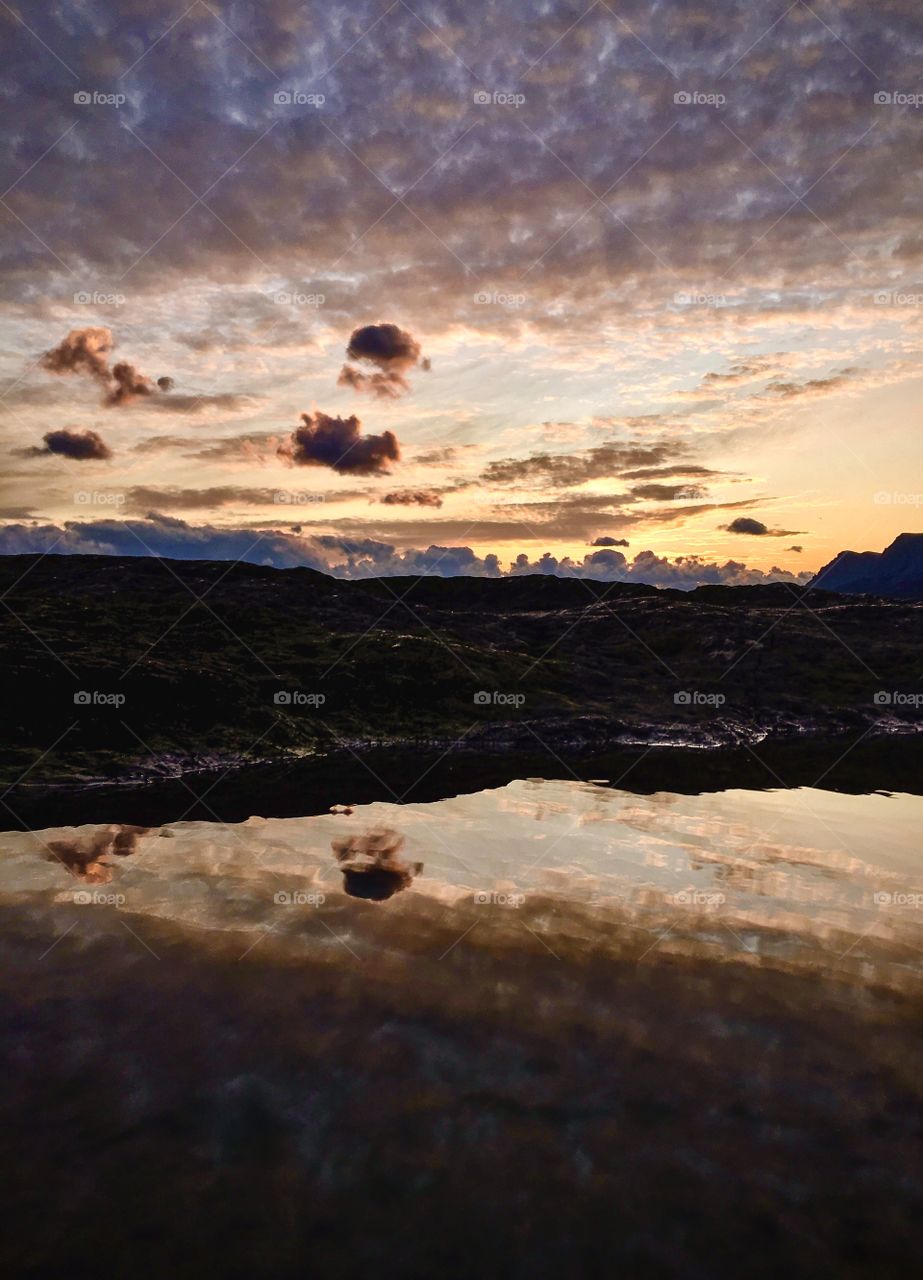 Sunset reflection in the sea. 