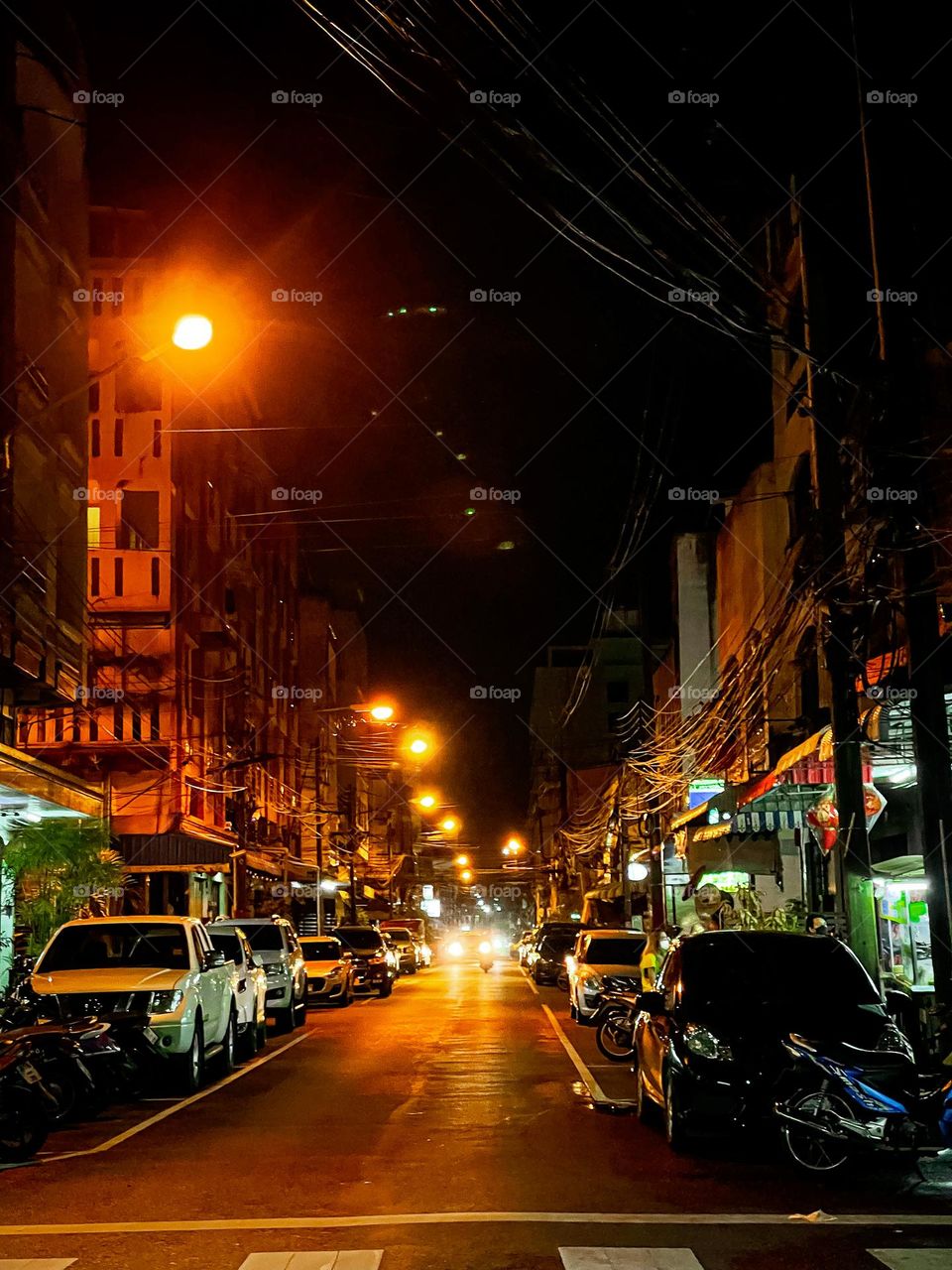 View of the night in the back street of a city